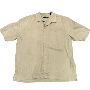Visitor Mens Beige Linen Short Sleeve Button Up Shirt 2XL Linen Resort Vacation